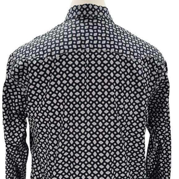 Cinch Black Geometric Pearl Snap Shirt Large Western Cowboy Rodeo Y2K Boho Grung - Picture 12 of 12